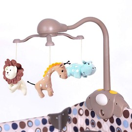 Hougyi Baby Music Mobile for Crib Playpen with Nursy Lights,Relaxing Music and Natural Sounds. Includes Light Projector with Stars and Shapes. Newborn Nursery Toys with Cradle Vibration. (Grey)