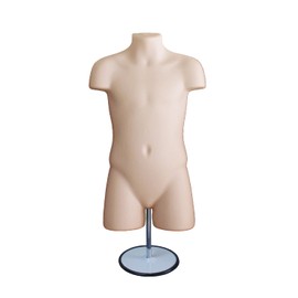 DisplayTown Child Mannequin Torso with Metal Stand Hollow Back Body Stackable Dress Form for Tshirt Display, Countertop, Craft Shows, Photos and Design, Size 5T-7 (Flesh, Set of 1)