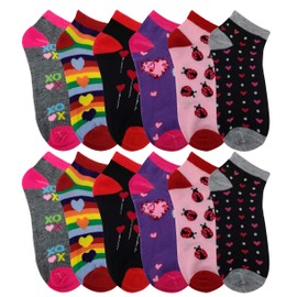SUMONA Differenttouch 12 Pairs Pack Women Low Cut Colorful Fancy Design Ankle Socks (9-11, valentine's day)