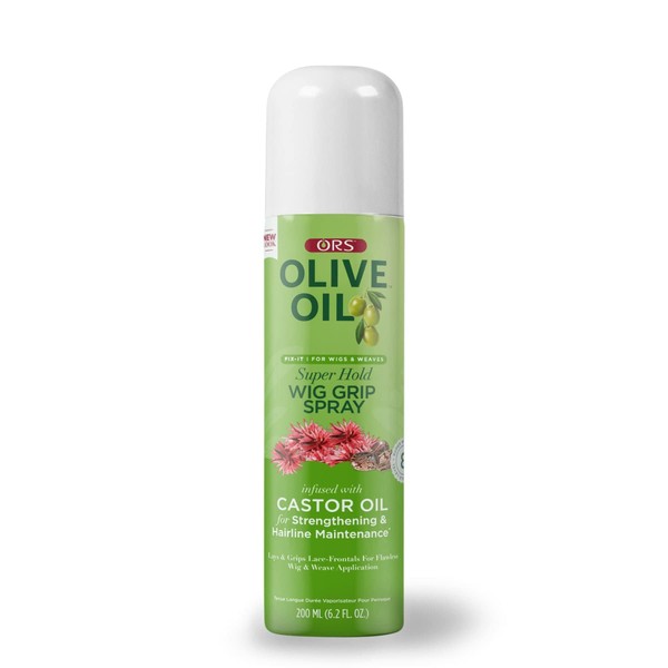 ORS Olive Oil Fix-It Super Hold Wig Grip Spray Infused with Castor Oil for Strengthening and Hairline Maintenance (6.2 oz)