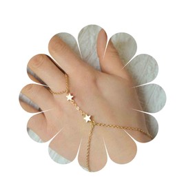 Inilbran Boho Star Finger Ring Bracelets Vintage Star Wrist Bracelet Gold Star Slave Bracelet Star Hand Chain Bracelet for Women and Girls, Metal