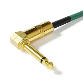 ExcelValley - 1 Piece - Right Angle Guitar Pedal Effect Mono Patch Cables Leads - 6.35mm 1/4" [Gold - Green | 30 cm - 11.81"]