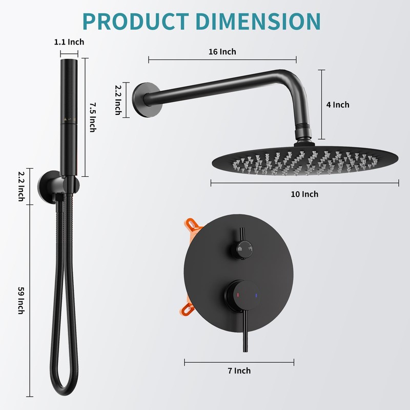 Shower Faucet Set,10-Inch Round Rainfall Showerhead with Dual-Function Handheld Spray,Brass
