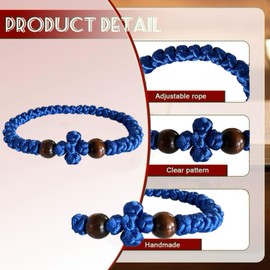 Orthodox Prayer Rope Bracelet, 2-Pack Black Chotki Komboskini, Christian Prayer Beads with Cross (Blue)