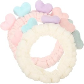 2pcs Heart Headband Facial Makeup Headband Heart Makeup Headband Spa Headbands for Women Hair Accessories for Women Plush Face Wash Headband Light Wave Pajamas Fabric Women's (Pink+Yellow, Set of 2)