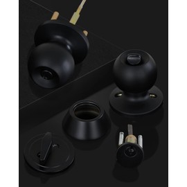 Lanwandeng (3 Sets) All Keyed Same Entry Knobs&Single Cylinder Deadbolt for Exterior Front Doors, Round Ball Matte Black Finish Entry Door Lock with Same Keys