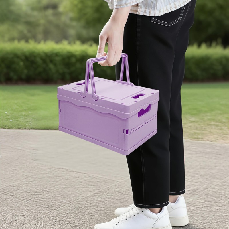Tixill Small Collapsible Storage Crates, Foldable Plastic Baskets with Lids