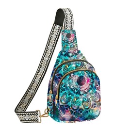 Qceqkul Galaxy Mandala Small Leather Sling Bag for Women Casual Crossbody Bag Fashion Shopping Sling Backpack Waterproof Adjustable Strap