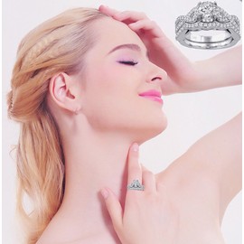 VPKJewelry 3.30 ct Real 925 Sterling Silver Wedding Engagement 2 pc Set Ring Women Ladies (9)