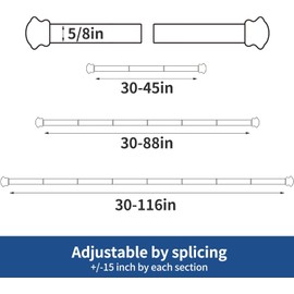 Curtain Rods 2 Pack Curtain Rods for Windows 30 to 88 Inch,5/8 inch Black Curtain Rod with Brackets for Bedroom Living room Kitchen