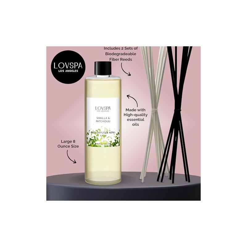 LOVSPA Reed Diffuser Oil Refill/Vanilla & Patchouli, Large 8oz +