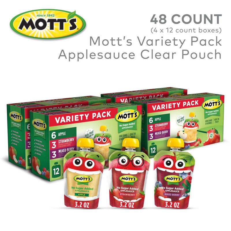 Mott’s No Sugar Added Applesauce Variety Pack, 3.2 oz Clear