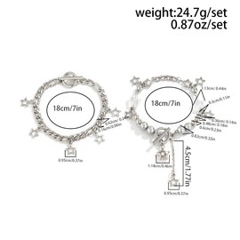 Zhang shine Grunge Double Y2k Bracelet for Women Imitation Pearl Beaded Star Silver Chain Charm Aesthetic Grunge Gift Adjustable Jewelry