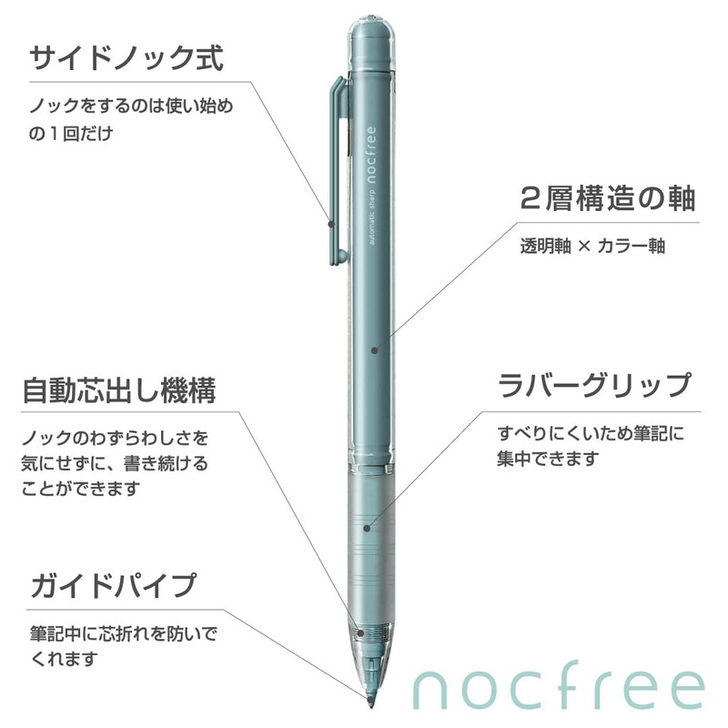 Sunstar Bungu S4483189 Mechanical Pencil, Automatic Sharp, Noch-Free, Coral Red