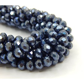 Pack of 85 Czech Bohemian Crystal Beads, 6 mm, Czech Beads, CZ Glass Faceted Rondelle Beads, Glass Beads, 1 Strand (Black Metallic)