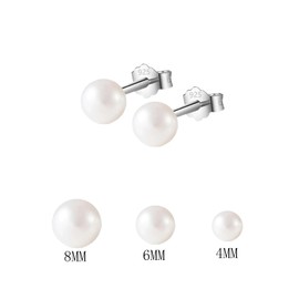 HinDaLi 3 Pairs Pearl Stud Earrings Set 925 Sterling Silver Earrings for Women Girls Pearl Earring Silver Round Ball Stud Earring Women Piercing Hypoallergenic Cartilage