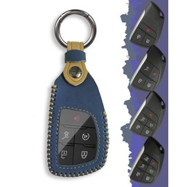 for Chevy GMC Key Fob Cover Leather, 2025 2024 2023 Silverado Sierra 1500 Equinox Traverse Tahoe Suburban Yukon Denali Acadia Prologue Buick Envision Colorado, 3-6 Buttons, Blue