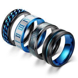 Ronglry 4Pcs Titanium Stainless Steel Spinner Rings Fidget Band Rings for Women Men Black Ring Stress Rings Anxiety for Rings Cool Chain Spinner Rings for Men Wedding Promise Rings Set Size6-11,