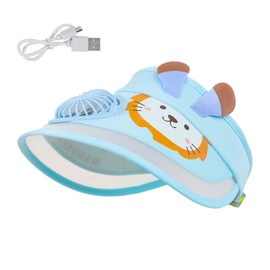 Cute Cartoon Sun Visor Hat with USB Rechargeable Fan Sun Protection Empty Top Wide Brim Sunhat for Boys Girls Outdoor Sports Baseball Tennis Traveling Summer Sunblock Cooling Beach Sun Hat