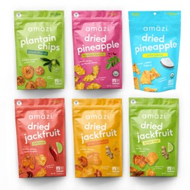 Amäzi Foods | Variety Dried Fruit Snack Pack | Dried Pineapple, Jackfruit, Plantain Chips | All Natural Snacks | No Sugar Added Dried Tropical Fruit