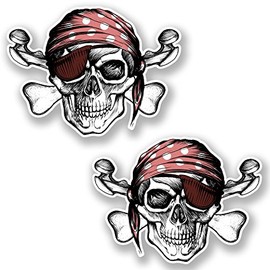 2 x 10cm Jolly Roger Skull Vinyl Stickers Crossbones Laptop Pirate Flag #6624 (10cm Wide x 7.5cm Tall)