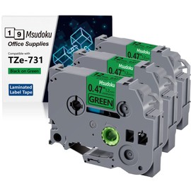 Msudoku 3-Pack Tze Tz Tape 12mm 0.47 Laminated Green TZe-731 TZe731 Label Tape Compatible for Brother P Touch Label Maker Tape for PT D200 D210 D220 D400 Cube, Black on Green, 1/2 Inch x 26.2 Feet