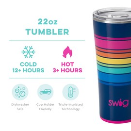 Swig Life 22oz Tumbler, Insulated Coffee Tumbler with Lid, Cup Holder Friendly, Dishwasher Safe, Stainless Steel, Large Travel Mugs Insulated for Hot and Cold Drinks (Electric Slide)