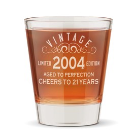 DADDY FACTORY Vintage 2004 Shot Glass, 21st Birthday Decorations for Men & Women, 1.5 oz Capacity, Limited Edition Engraved Design 21st Bday Gift