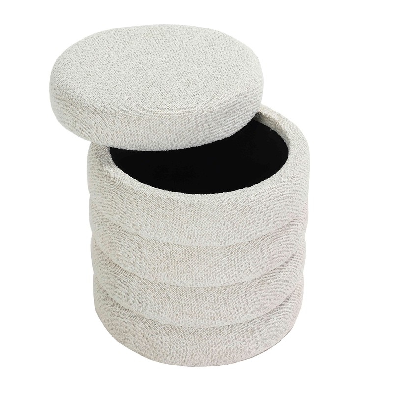 Cortesi Home Morcant Cylindrical Storage Ottoman, Light Grey