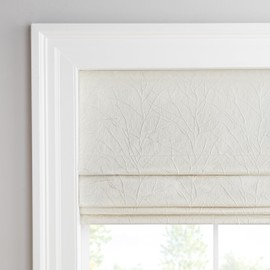 Eclipse Branches Roman Shade for Windows, Cordless 100% Blackout Shade, 35 in Wide x 64 in Long, Noise Reducing, Energy Efficient and Woven Design Window Shade for Living Room, Bedroom, Off White