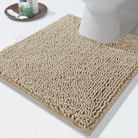 Yimobra Luxury Shaggy Toilet Bath Mat U-Shaped Contour Rugs for Bathroom, 24.4 X 20.4 Inches, Soft and Comfortable, Maximum Absorbent, Dry Quickly, Non-Slip, Machine-Washable,Camel