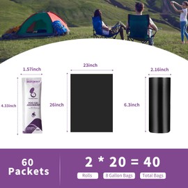 MOFUNSILY Camping Toilet Poo Powder 60 Pack + 40 Portable Camping Toilet Bags, Thickened 8 Gallon Toilet Waste Bags, Poo Gel for Camping Portable Toilet Gel