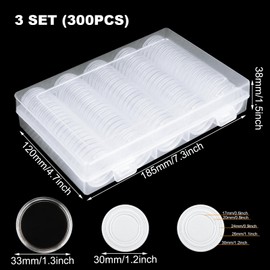 300PCS Coin Capsules Holder (17/20/25/27/30mm) Silver Dollar Coin Holder Clear Plastic Coin Storage Box with Protect Gasket, Round Coin Storage Case for Coin Collection Supplies with Foam Gasket