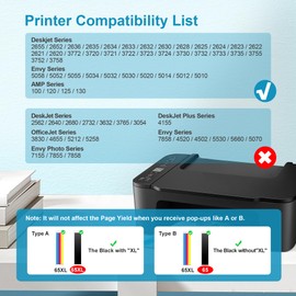 65XL Ink Cartridges Black/Color Combo Pack High Yield Replacement for HP Ink 65 65XL Work for HP DeskJet 3755 3772 3700 3722 3752 2600 2622 Envy 5055 5000 5070 5052 5014 Printer (1 Black,1 Tri-Color)
