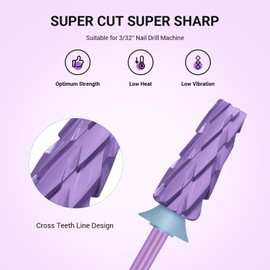 MelodySusie Super Cut Edition 5 in 1 Nail Drill Bits, 3/32'' Carbide Tungsten Multi-function Bits, Suitable for Manicure Pedicure Cuticle Gel Polishing, Purple, Series Bit-M, 4XC