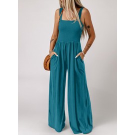 Dokotoo - Overol holgado casual para mujer, de una pieza, sin mangas, pierna ancha, pantalón largo con bolsillos, Azul eléctrico, S