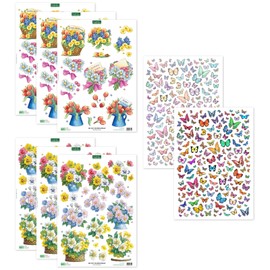 Katy Sue Flowers & Butterflies Die Cut Decoupage Pack. Contains 2 Sheets of Die Cut Butterflies, 3 Sheets of Die Cut Birthday Flowers & 3 Sheets of Die Cut Pots of Flowers for Card Making Supplies