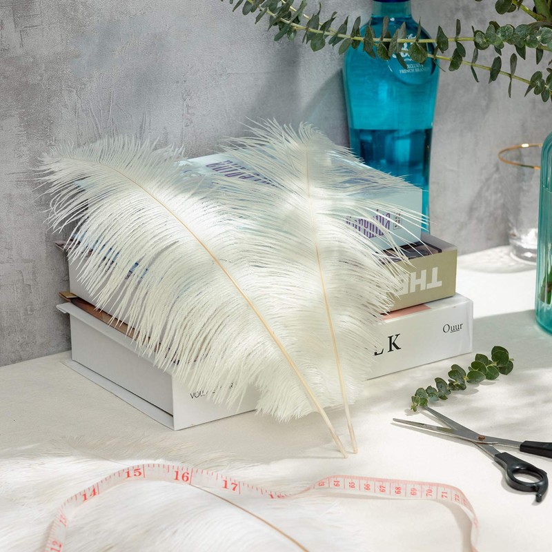 Piokio 20 pcs Natural White Ostrich Feathers 12-14 inch(30-35 cm)