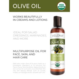 velona USDA Certified Organic Olive Oil - 4 Fl Oz | 100% Pure and Natural Carrier Oil | Extra Virgin, Unrefined, Cold Pressed | Cooking, Dressing, Face, Hair, Body & Skin Care | Use Today - Enjoy Results