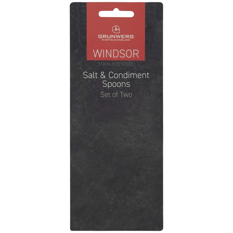 Grunwerg Windsor Carded 2-Piece Salt Spoon Set 2SLTSWDR/C, 18/0 Stainless