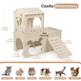 Extra Large Rabbit Castle, Wooden Bunny House &,Detachable Rabbit Hideaway, Indoor Hamster Castle with Ramp, Small Animal Houses & Habitats for Guinea Pig Chinchilla Ferret(3 House)