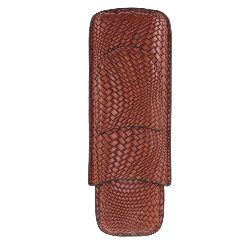 Cigar Case Holder Elegant Vintage Style Woven Pattern Leather Portable