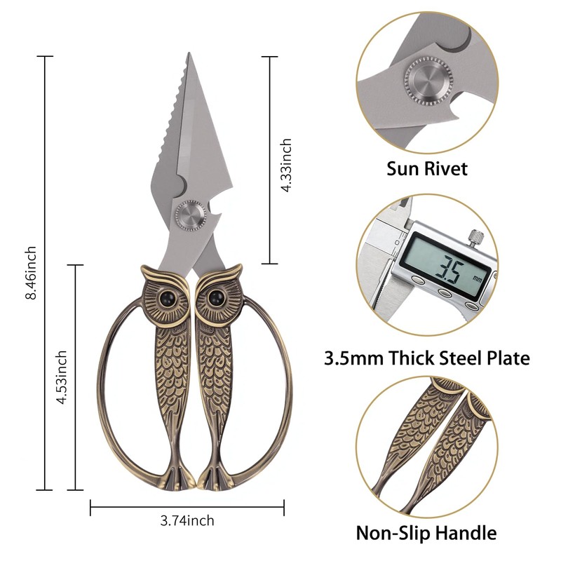 WARMHEART Owl Kitchen Scissors All Purpose, Stainless Steel Heavy Duty