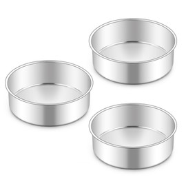 Homikit - Juego de moldes redondos para tartas de 6 pulgadas, acero inoxidable, paquete de 3 moldes para horno y lavaplatos, latas pequeñas antiadherentes de 2 pulgadas de profundidad, no tóxicas y