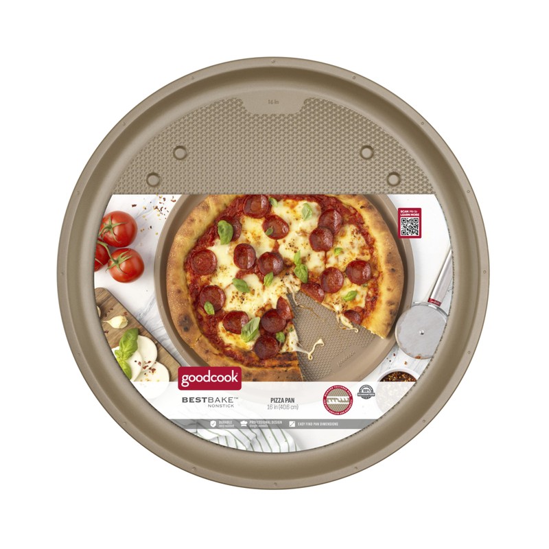GoodCook BestBake Nonstick Textured Carbon Steel Pizza Pan, 16", Bronze