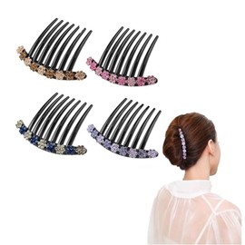 Yuai-winding Comb, Rhinestones, Hair Comb, Set of 4, Rakuchin, Cantan, Recommended for Beginners, Easy Hair Arrangement, Sparkling & Shine, Crystal, Stylish, Evening Wrap, Hair Arrangement, Hair