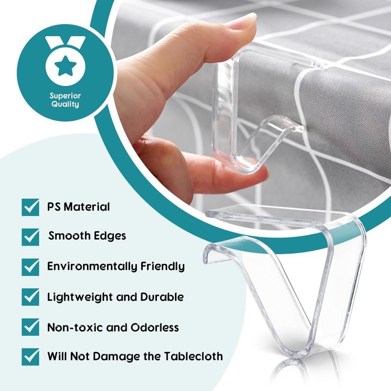 16PCS Table Cloth Clip For 20-35MM Tables, Clear Plastic Tablecloth