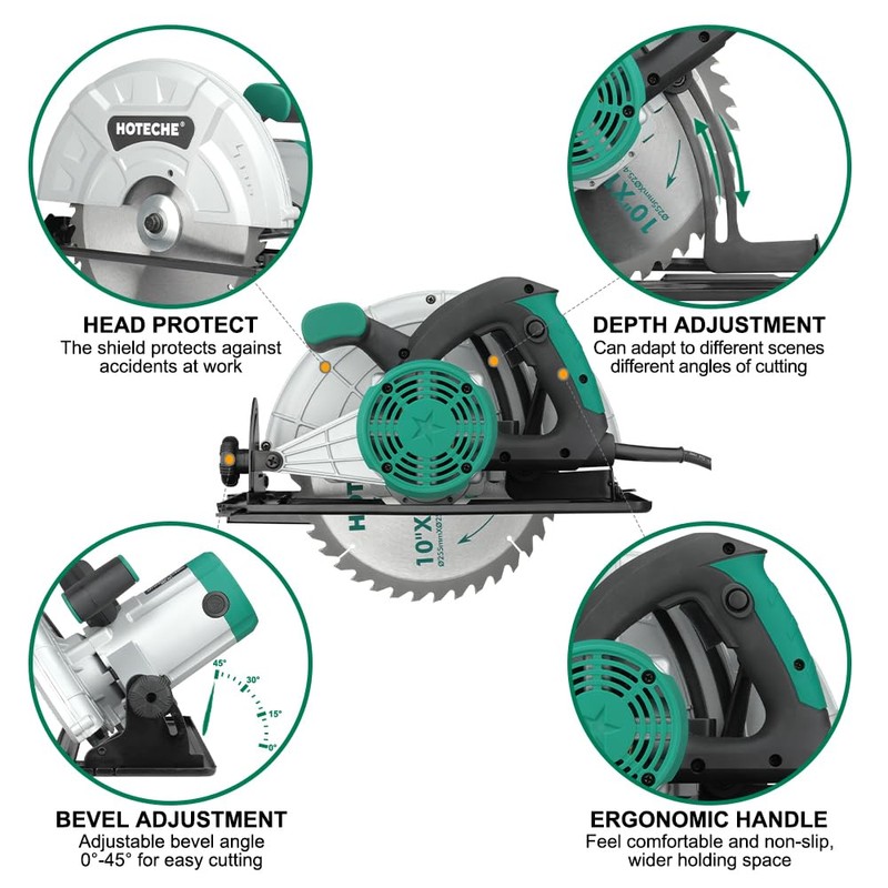 Hoteche 10-Inch Compact Portable Table Saw with Saw Blade for