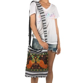 Hobo Shoulder Bag Messenger Casual Everyday Large Hippie Market Thick Functional (Black White)