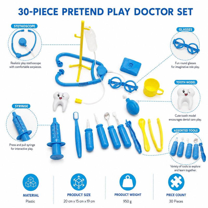 30-Piece Doctor Play Set for Pretend Medical Care – Educational